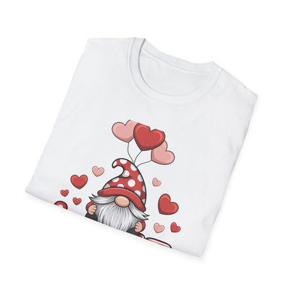 Charming Valentine Gnome Love T-Shirt | Cute Heart Design & Polka Dot Hat | Sweet Holiday Gift for Her