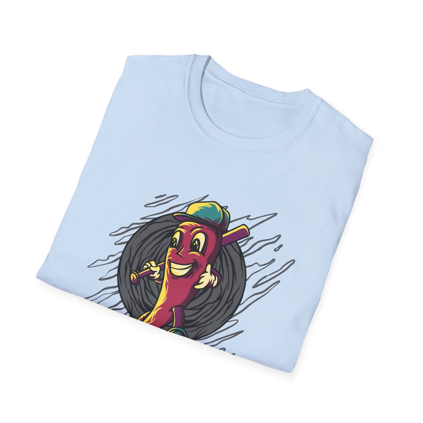 Epic Chili Pepper Baseball Player T-Shirt - Vibrant Cartoon Hot Pepper Tee for Sports Fans | Unique Game Day Apparel
