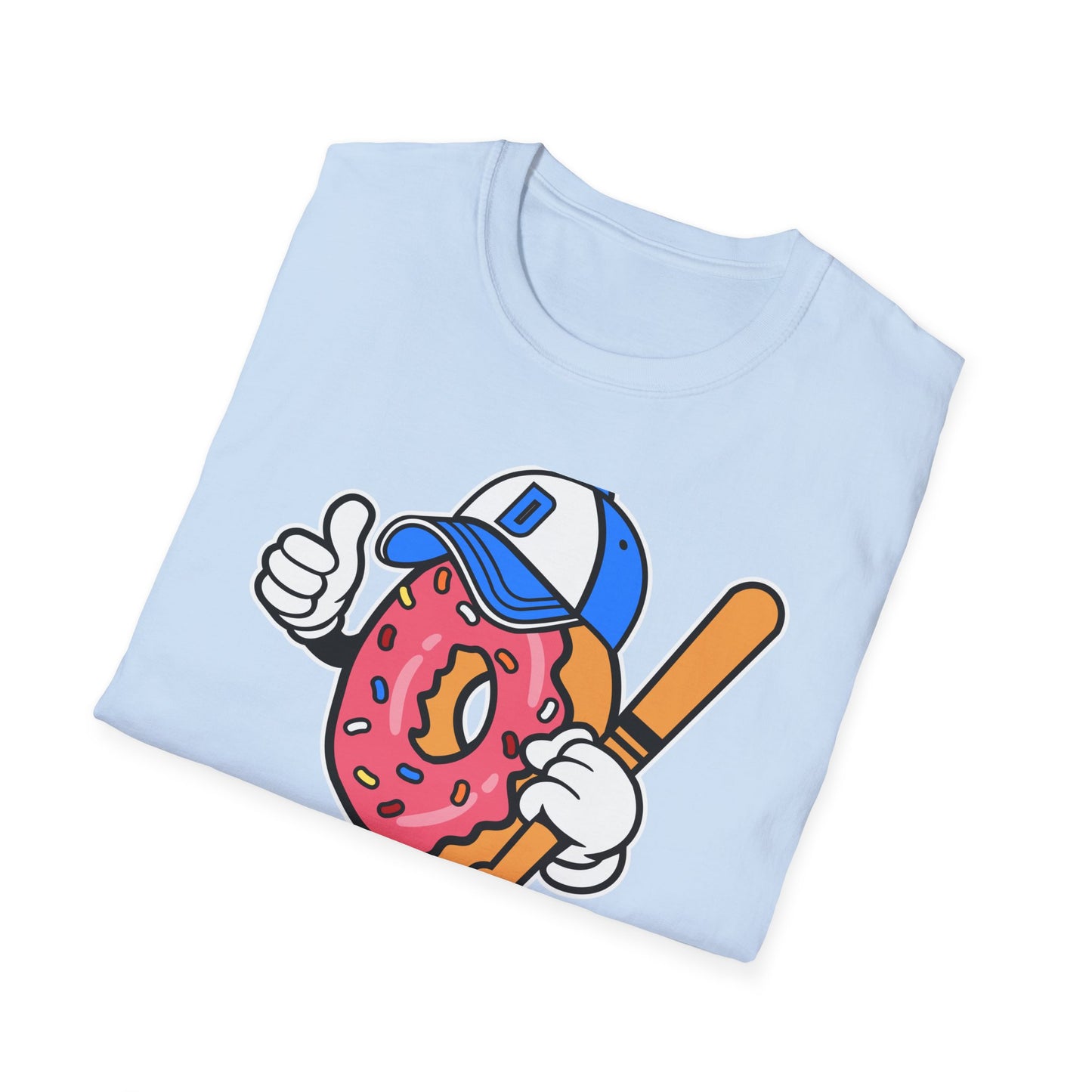 Epic Donut Baseball Player T-Shirt | Fun Sprinkle Drip Tee | Cool Cartoon Mascot Streetwear | Unique Foodie & Sports Fan Graphic Tee