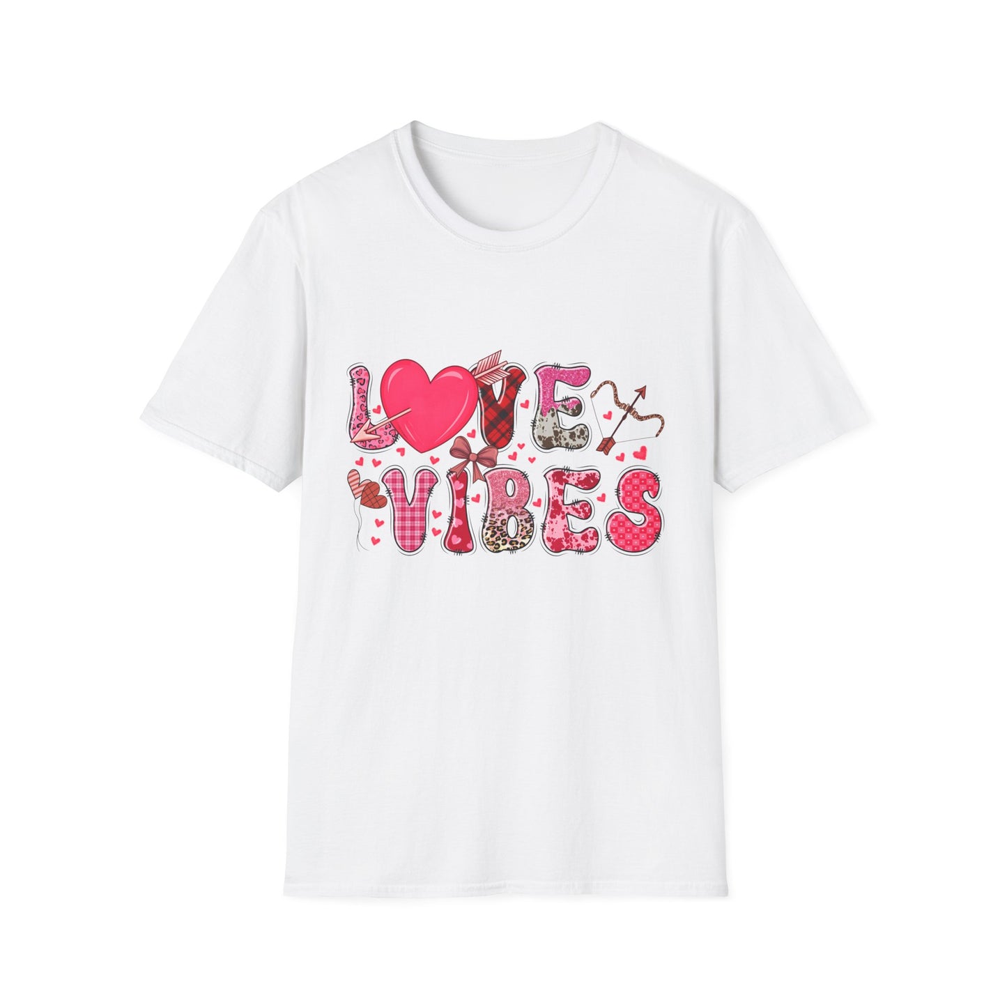 Charming Love Vibes T-Shirt | Trendy Valentine's Day Hearts, Plaid & Leopard Print Tee for Women
