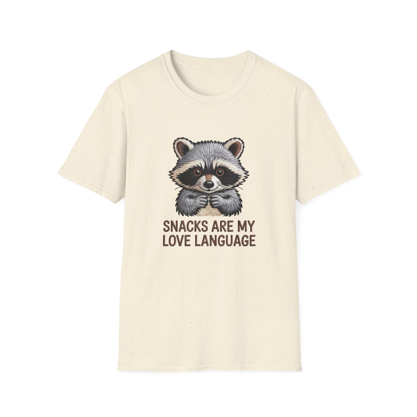 Adorable Raccoon "Snacks Are My Love Language" T-Shirt | Funny Foodie Animal Lover Tee | Ultimate Gift for Snack Enthusiasts