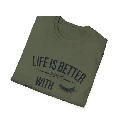 Life is Better with Long Lashes T-Shirt | Chic Eyelash Beauty Tee for Women & Lash Techs | Fabulous Makeup Lover Gift