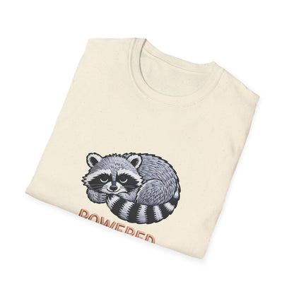 Powered By Snacks Adorable Raccoon T-Shirt | Funny Foodie Animal Lover Tee | Hilarious Snack Enthusiast Gift