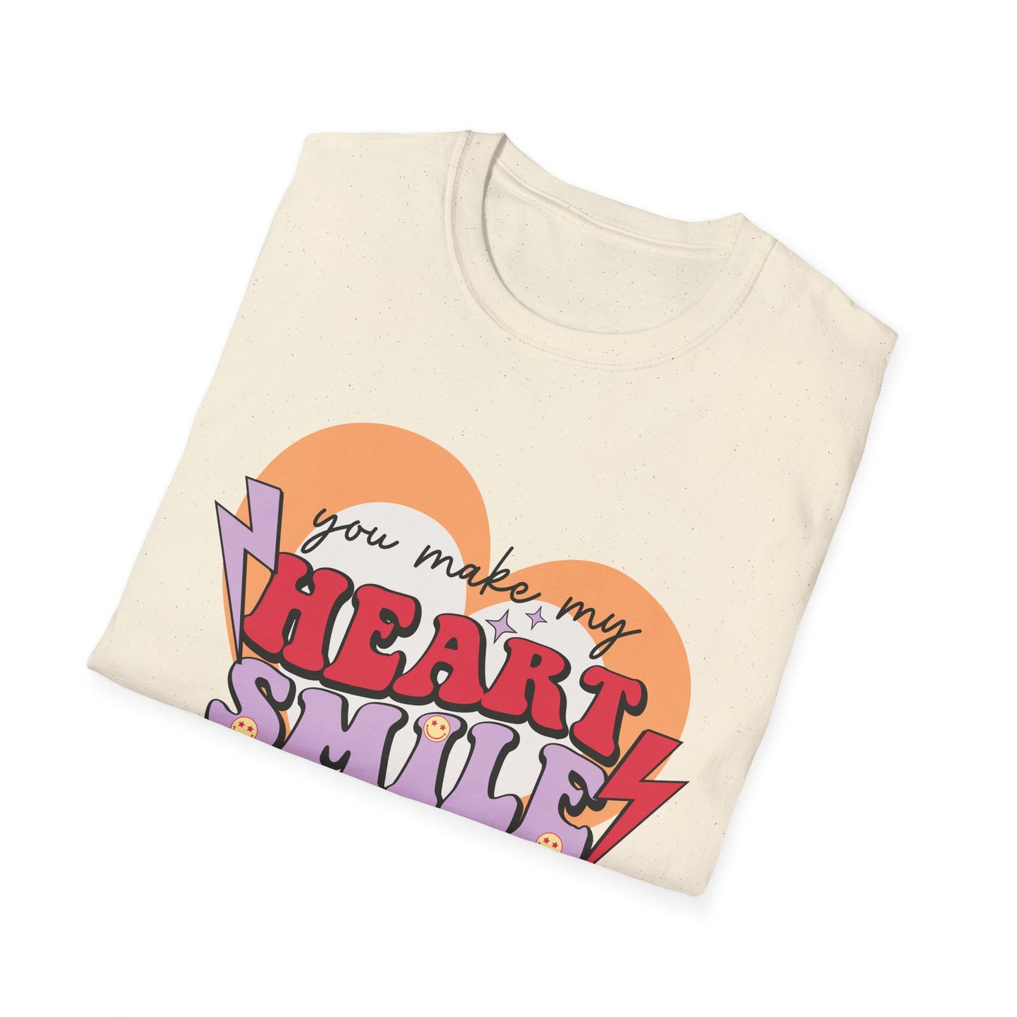 Trendy Groovy 'You Make My Heart Smile' Retro T-Shirt | Charming Aesthetic Love & Happy Face Valentine's Gift Tee