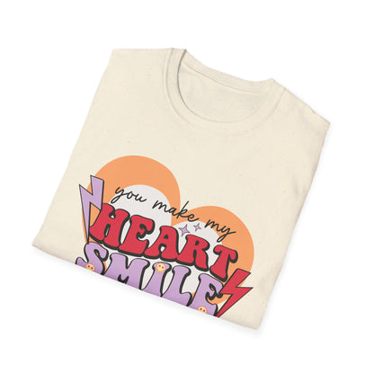 Trendy Groovy 'You Make My Heart Smile' Retro T-Shirt | Charming Aesthetic Love & Happy Face Valentine's Gift Tee