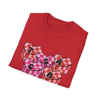 Heartfelt TEACH Hearts T-Shirt | Groovy Valentine's Gift for Educators | Trendy Teacher Appreciation Tee