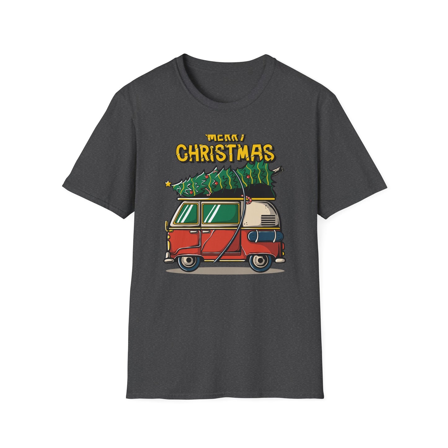 Retro Christmas Van T-Shirt | Awesome Holiday Tree & Skateboard VW Bus Tee | Unique Vintage Xmas Apparel Gift