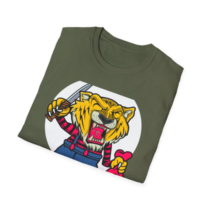 Fierce Tiger Hustler T-Shirt: Bold Roaring Gangster Streetwear Graphic Tee with Knife & Money Bag