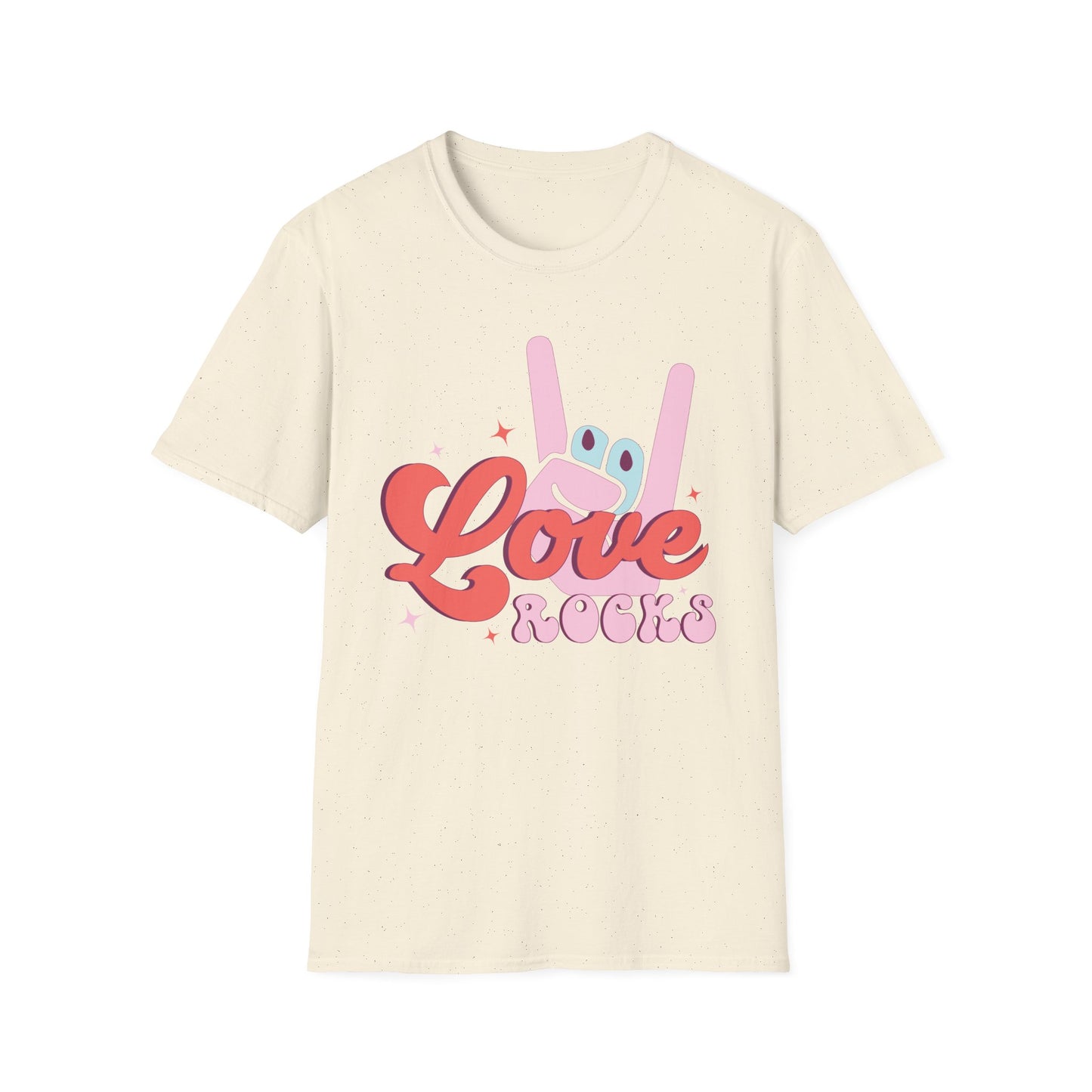 Epic Groovy 'Love Rocks' T-Shirt | Retro Rock On Hand Gesture Tee | Vibrant Vintage Music Lover Top