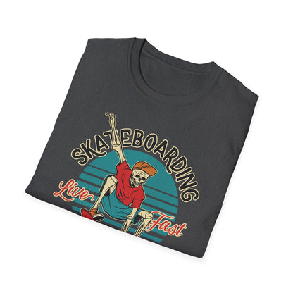 Vintage Skateboarding Skeleton T-Shirt | "Live Fast Die Young" Retro Skater Tee for Edgy Style