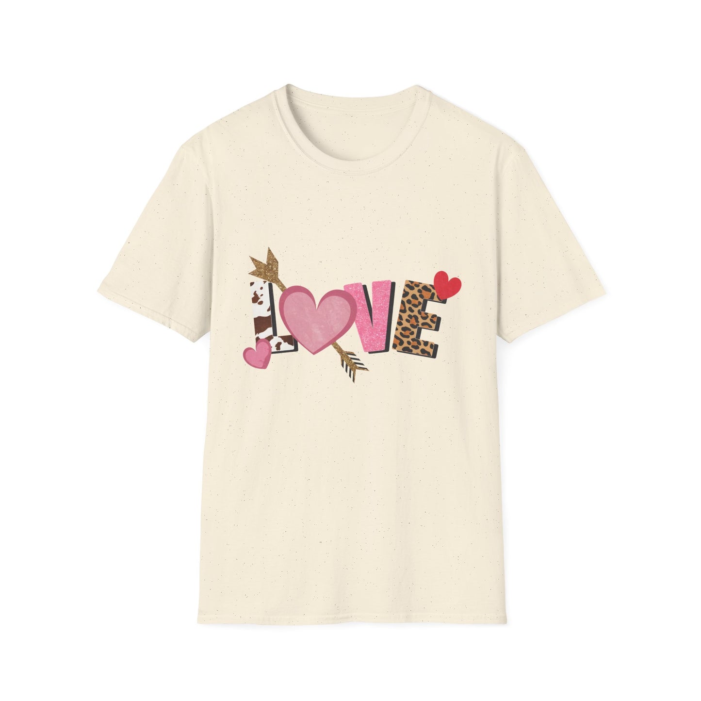 Chic LOVE T-Shirt with Sparkling Glitter Hearts & Bold Animal Print | Trendy Valentine's Day & Everyday Fashion Tee for Her