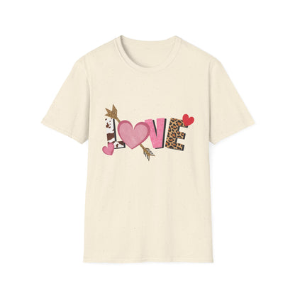 Chic LOVE T-Shirt with Sparkling Glitter Hearts & Bold Animal Print | Trendy Valentine's Day & Everyday Fashion Tee for Her