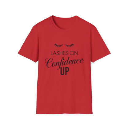 Empowering 'Lashes On Confidence Up' T-Shirt | Chic Lash Lover Tee for Women | Trendy Beauty Queen Gift