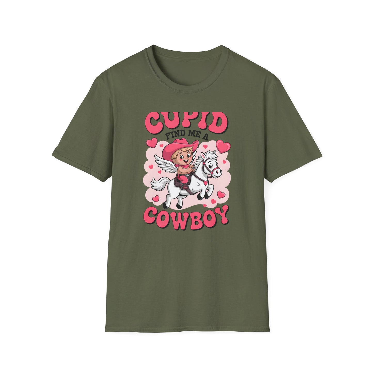 Adorable Cupid Find Me A Cowboy T-Shirt - Cute Valentine's Day Western Love Tee | Funny Rodeo Romance Shirt for Women