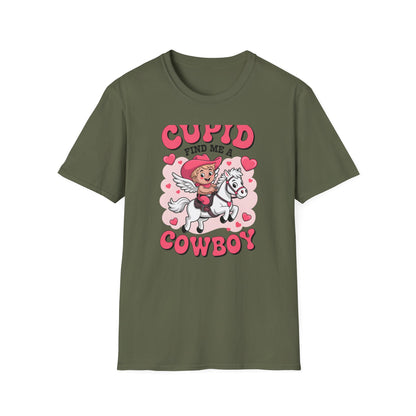 Adorable Cupid Find Me A Cowboy T-Shirt - Cute Valentine's Day Western Love Tee | Funny Rodeo Romance Shirt for Women