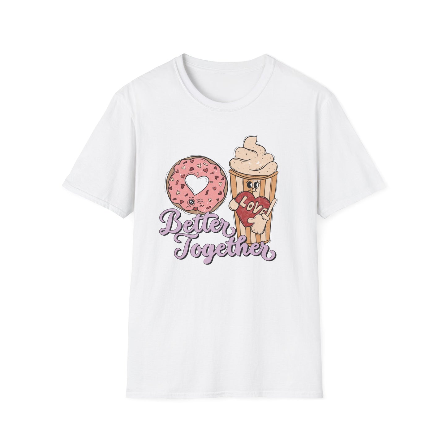 Adorable 'Better Together' Donut & Coffee Love T-Shirt | Retro Vintage Sweet Treat Couple's Tee | Perfect Valentine's Gift
