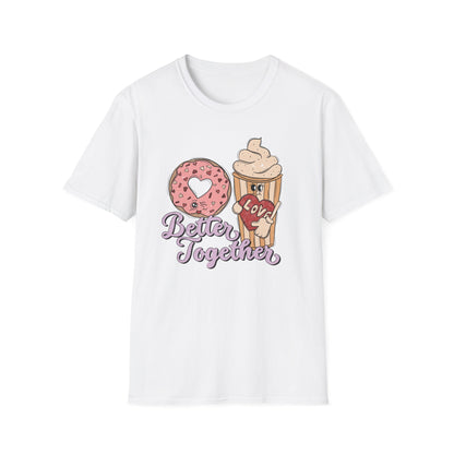 Adorable 'Better Together' Donut & Coffee Love T-Shirt | Retro Vintage Sweet Treat Couple's Tee | Perfect Valentine's Gift