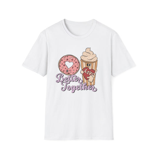 Adorable 'Better Together' Donut & Coffee Love T-Shirt | Retro Vintage Sweet Treat Couple's Tee | Perfect Valentine's Gift