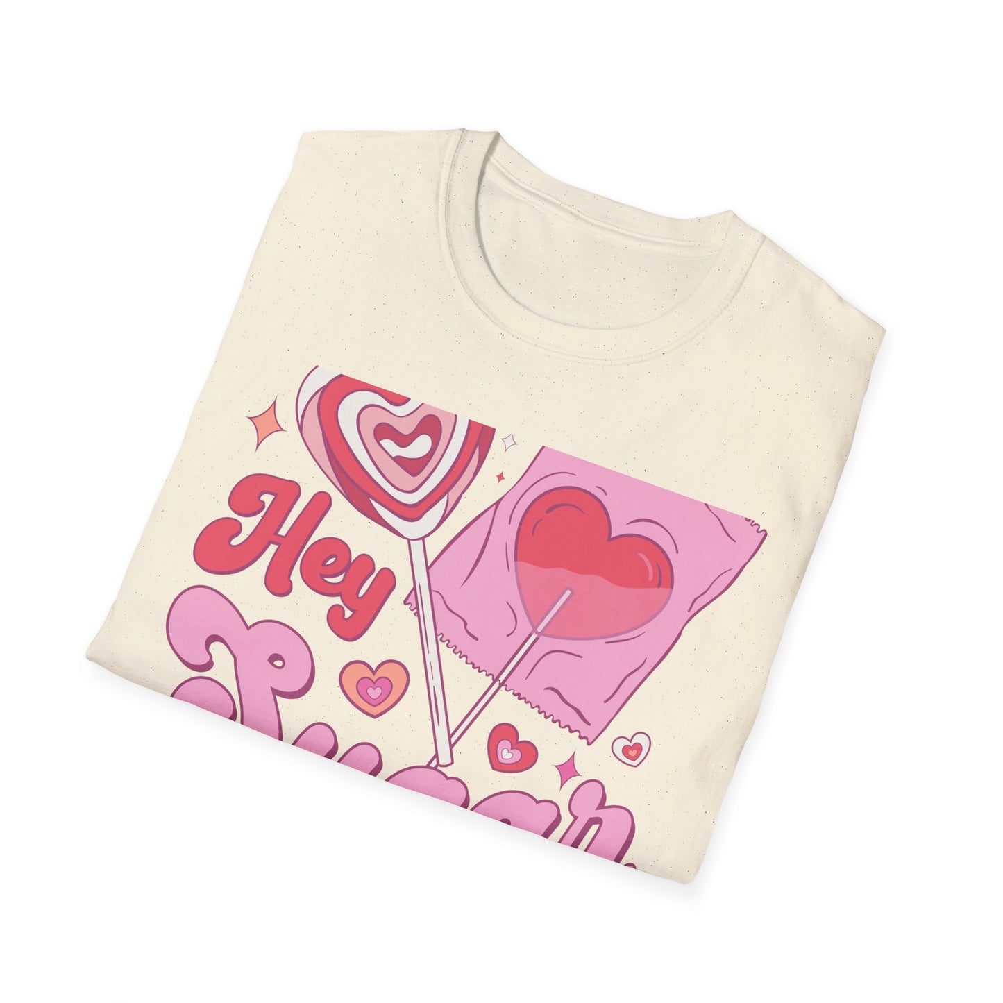 Hey Sugar Retro T-Shirt | Sweet Heart Lollipop & Candy Tee | Valentine's Day Love Gift | Cute Groovy Pink Design for Her