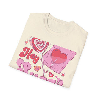 Hey Sugar Retro T-Shirt | Sweet Heart Lollipop & Candy Tee | Valentine's Day Love Gift | Cute Groovy Pink Design for Her