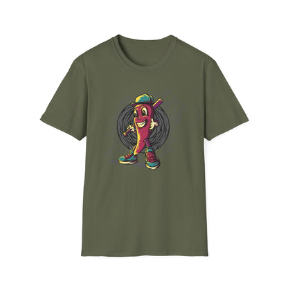 Epic Chili Pepper Baseball Player T-Shirt - Vibrant Cartoon Hot Pepper Tee for Sports Fans | Unique Game Day Apparel