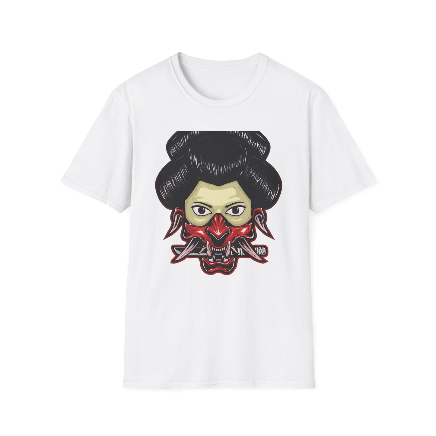 Fierce Hannya Mask T-Shirt | Striking Japanese Oni Demon Warrior Tee with Blade | Bold Traditional Art Statement Shirt