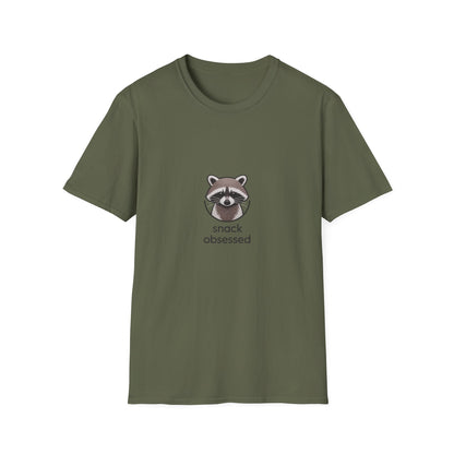 Snack Obsessed Raccoon T-Shirt - Adorable Embroidered Look Tee for Foodie Animal Lovers | Funny Wildlife Fan Gift
