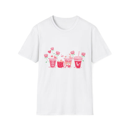 Charming Valentine's Sweet Treats T-Shirt | Adorable Love Drinks & Hearts Tee | Perfect Romantic Gift for Couples & Her