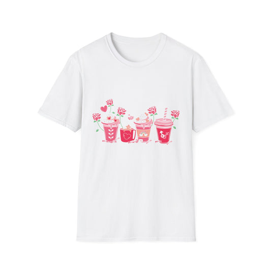 Charming Valentine's Sweet Treats T-Shirt | Adorable Love Drinks & Hearts Tee | Perfect Romantic Gift for Couples & Her