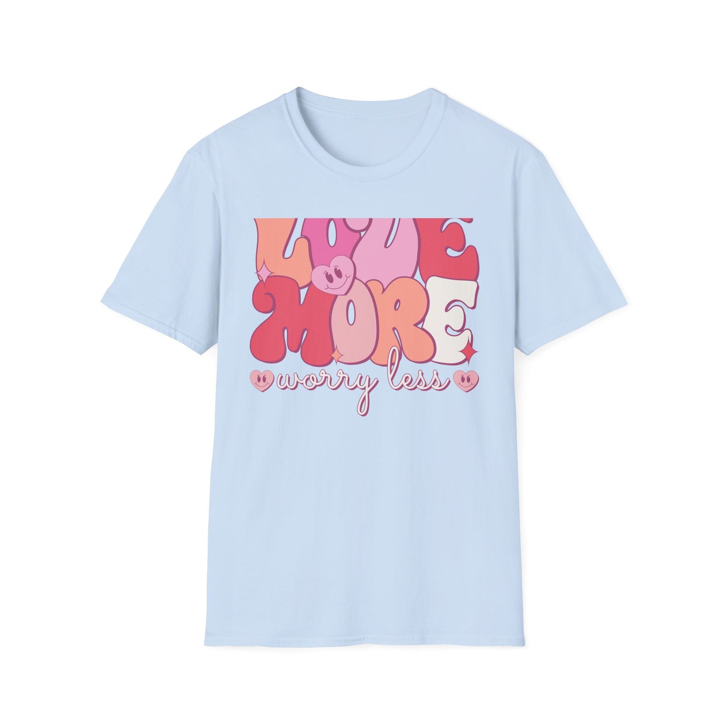 Groovy "LOVE MORE worry less" T-Shirt | Retro Happy Heart Tee | Positive Vibes Apparel for All | Inspiring Gift