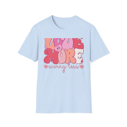 Groovy "LOVE MORE worry less" T-Shirt | Retro Happy Heart Tee | Positive Vibes Apparel for All | Inspiring Gift