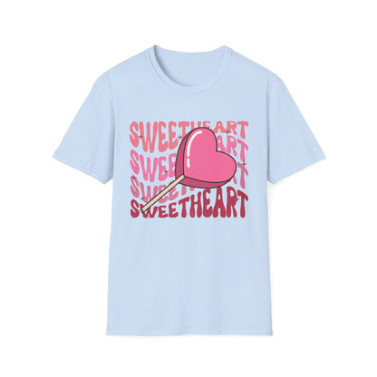 Charming Sweetheart Heart Lollipop T-Shirt - Groovy Retro Valentine's Day Gift for Her!