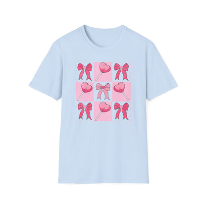 Distressed Pink Bows & Heart Lollipops T-Shirt | Sweet Grunge Love Core Aesthetic Tee for Women & Teens