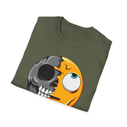 Awesome Melting Emoji Skull T-Shirt | Edgy Duality Design Tee | Unique Statement Wear for All