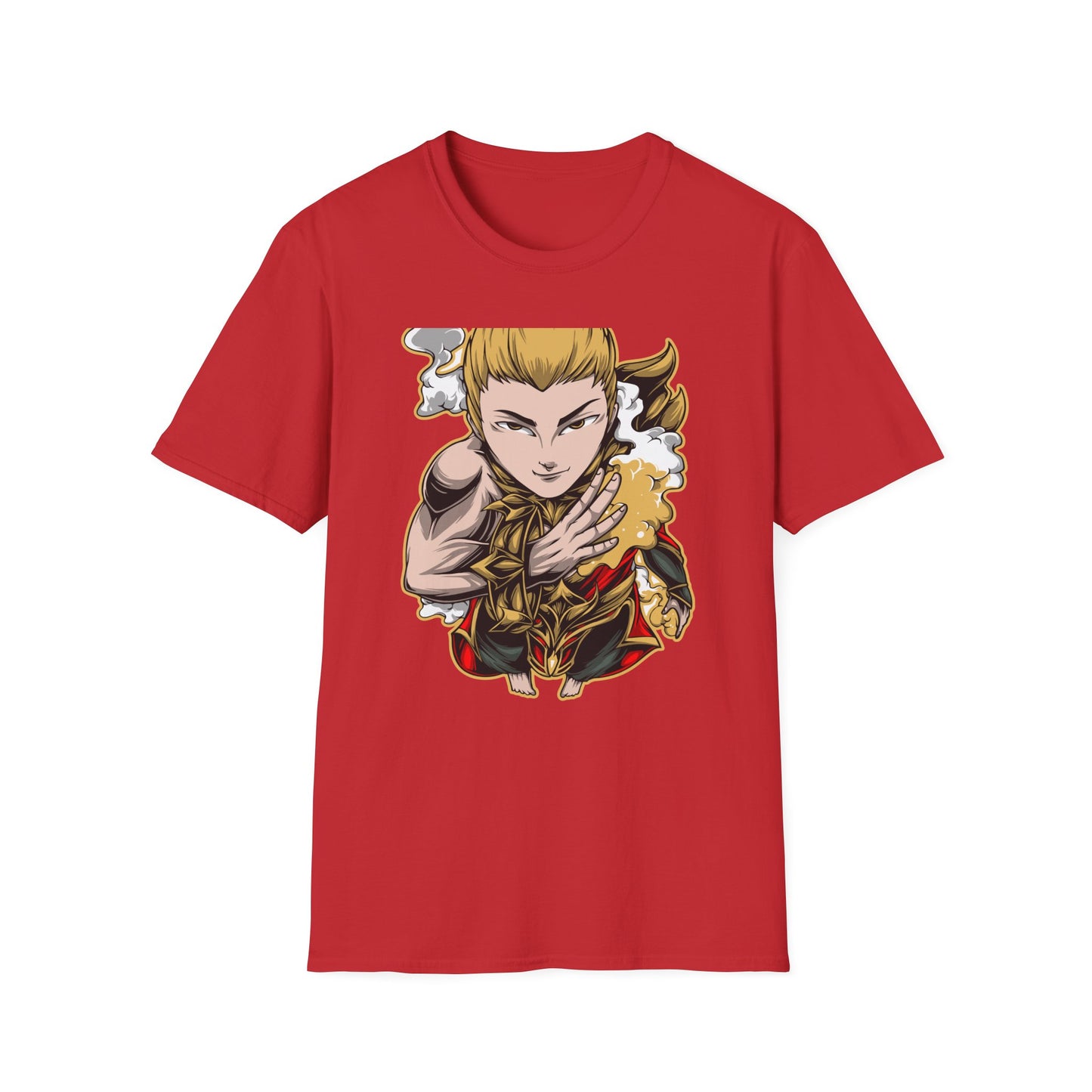 Captivating Mythic Hero T-Shirt | Dynamic Golden Warrior Anime Style Graphic Tee for Gamers & Fantasy Fans