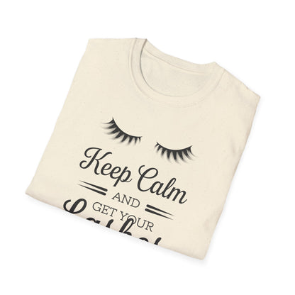 Keep Calm & Get Your Lashes Done T-Shirt | Chic Beauty Lover & Lash Tech Gift Tee | Fun, Trendy Lashes Top