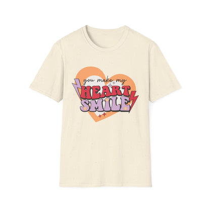 Trendy Groovy 'You Make My Heart Smile' Retro T-Shirt | Charming Aesthetic Love & Happy Face Valentine's Gift Tee