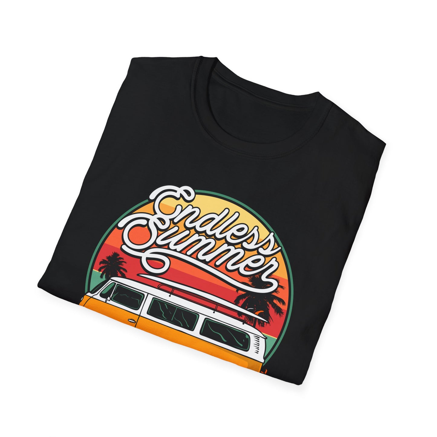 Iconic Endless Summer VW Bus T-Shirt | Vintage Surf Van & Sunset Palm Trees Tee | Perfect Beach Trip Gift