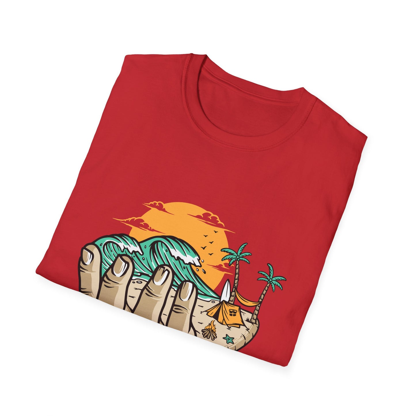Epic Beach Life Hand T-Shirt | Surf, Camp & Travel Adventure Tee | Vibrant Tropical Sunset Vacation Top
