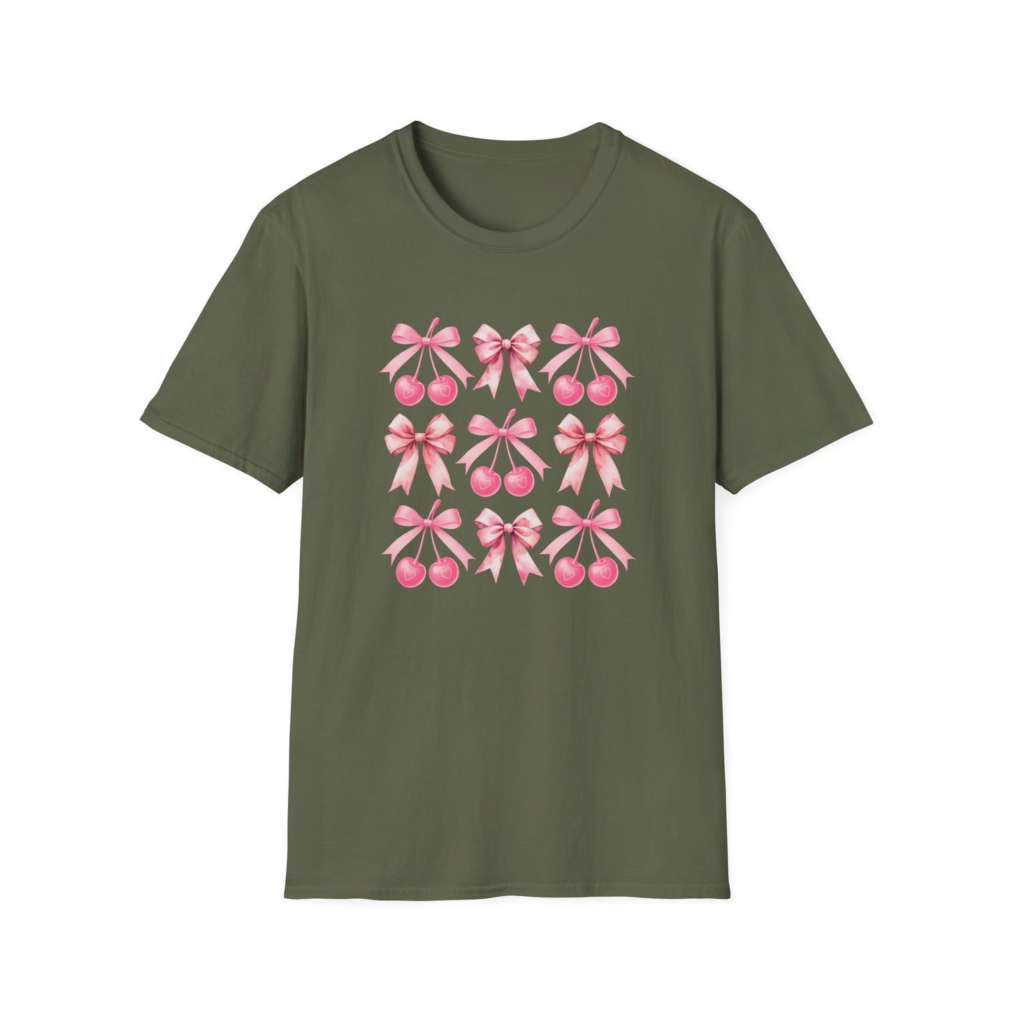 Chic Pink Bow & Cherry Heart T-Shirt | Adorable Coquette Aesthetic Tee | Sweet Girly Fashion Top for Women & Teens