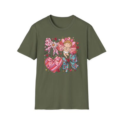 Adorable Valentine's Cupid & Love Heart T-Shirt - Sweet Roses & Bows Tee for Her | Perfect Romantic Gift