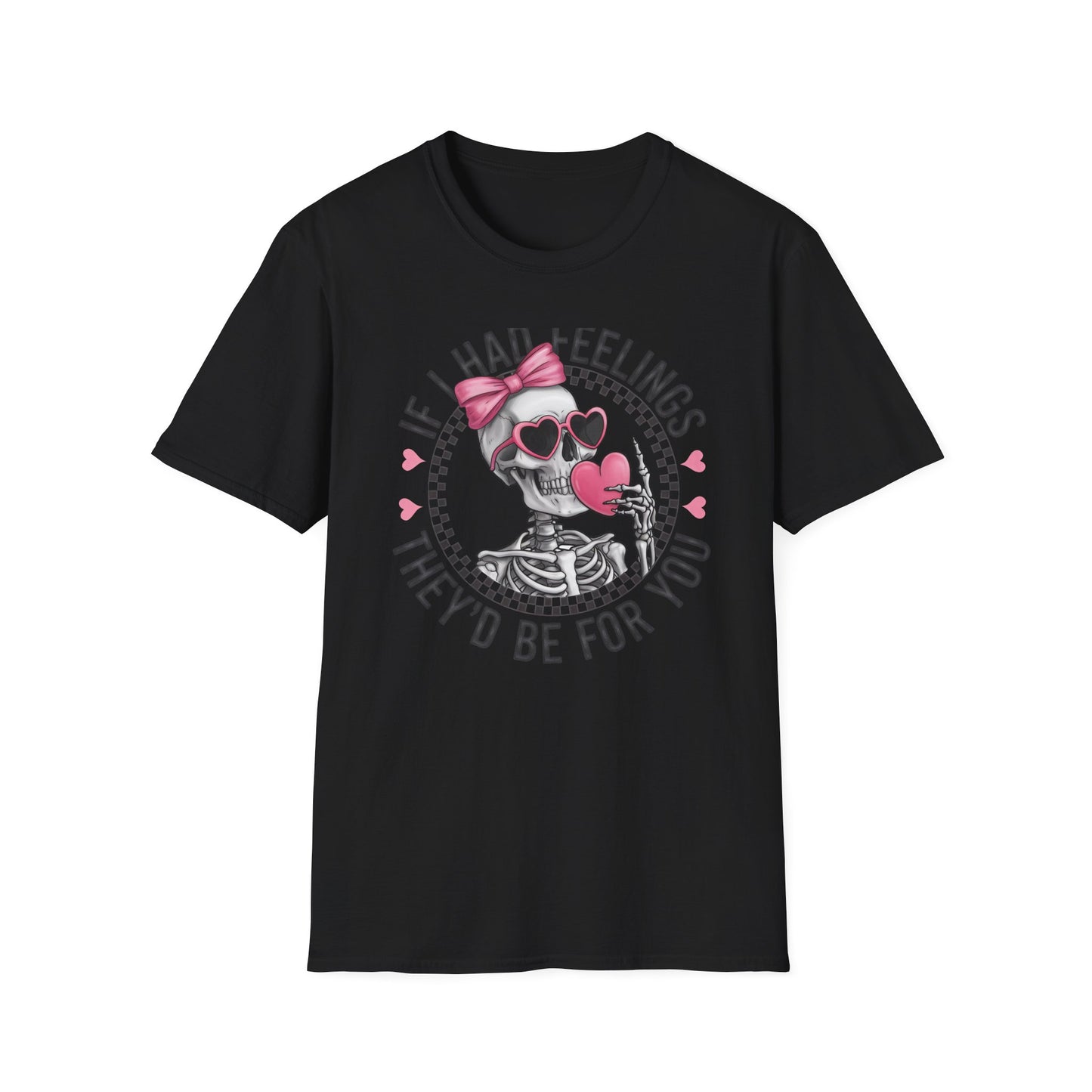 Sarcastic Skeleton Love T-Shirt | Edgy Pink Heart Sunglasses & Bow Graphic Tee | Funny Valentine's Day Gift for Her