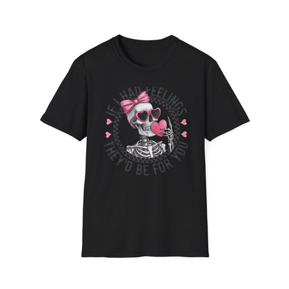 Sarcastic Skeleton Love T-Shirt | Edgy Pink Heart Sunglasses & Bow Graphic Tee | Funny Valentine's Day Gift for Her