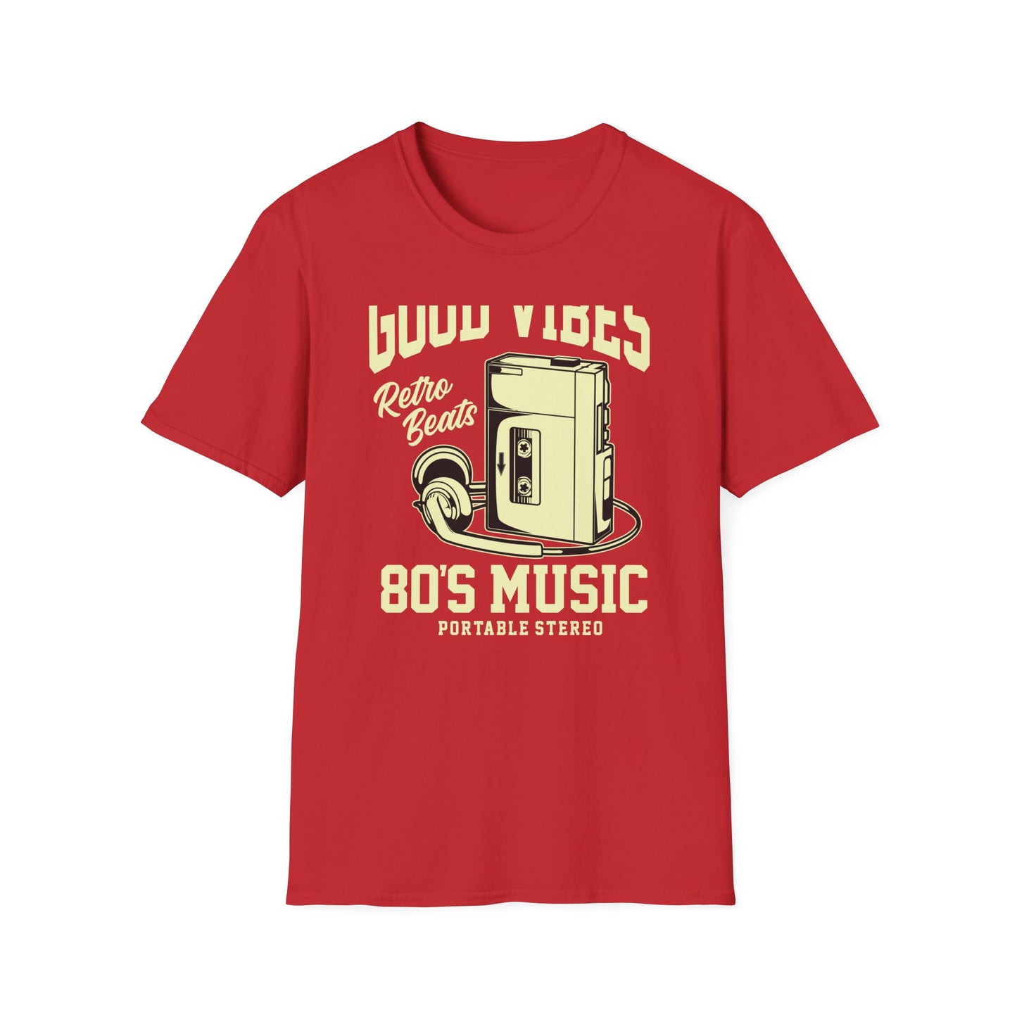 Awesome Retro 80s Music Good Vibes T-Shirt - Vintage Cassette Player & Headphones Tee | Nostalgic Portable Stereo Gift