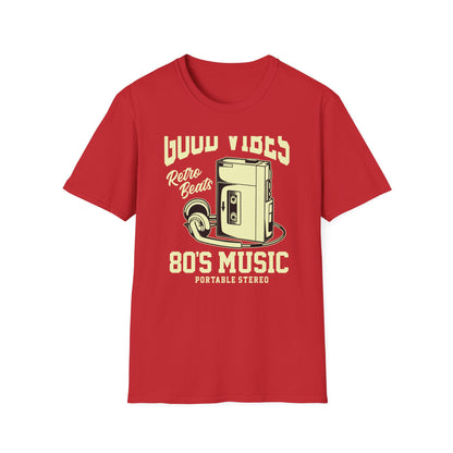 Awesome Retro 80s Music Good Vibes T-Shirt - Vintage Cassette Player & Headphones Tee | Nostalgic Portable Stereo Gift