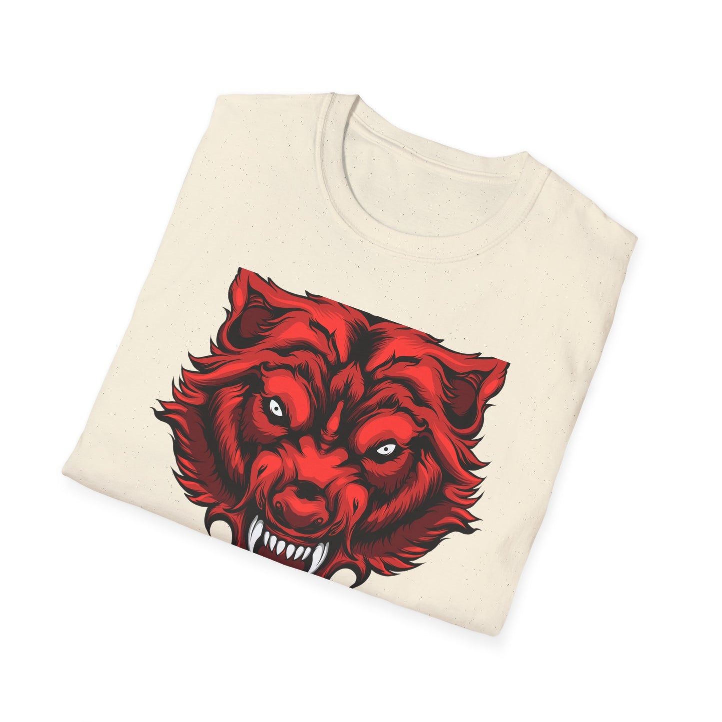 Fierce Red Snarling Beast T-Shirt: Unleash Your Inner Power - Aggressive Wolf Head Graphic Tee