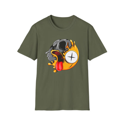 Vibrant Melting Skull Zombie Emoji T-Shirt | Edgy Streetwear Monster Tee | Unique Graphic Art Statement Apparel