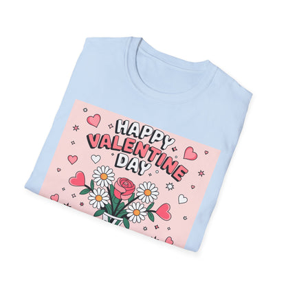 Happy Valentine's Day Floral T-Shirt | Retro Hearts & Daisy Bouquet Tee | Sweet Romantic Gift Idea