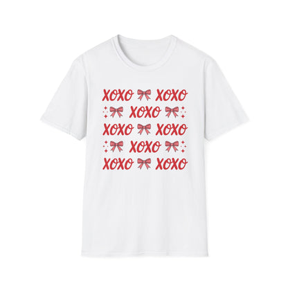 Adorable XOXO Bows & Sparkles T-Shirt | Sweet Hugs & Kisses Valentine's Day Tee for Women | Charming Romantic Gift