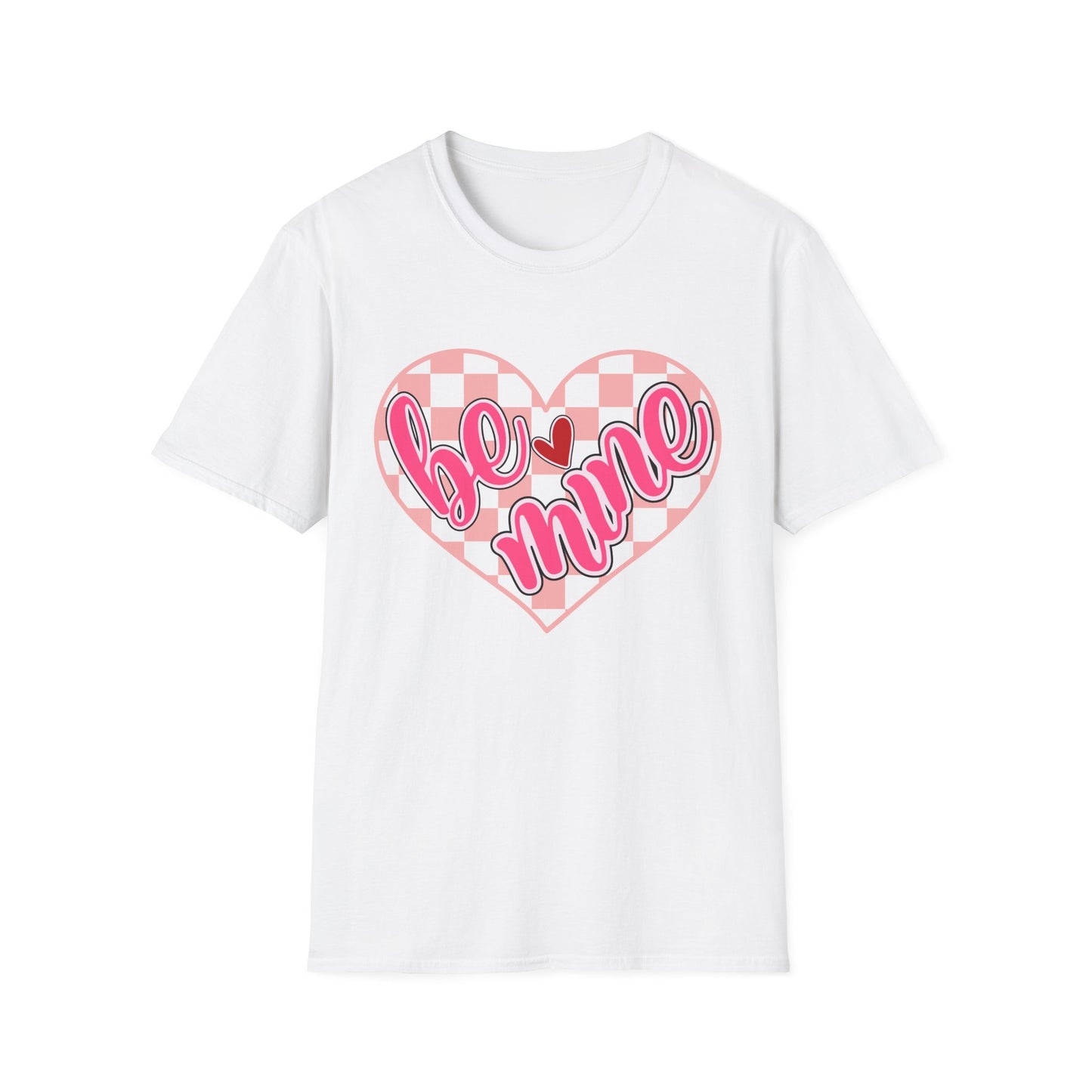 Trendy 'Be Mine' Valentine's T-Shirt | Cute Pink Checkerboard Heart Tee | Retro Y2K Love Gift for Her